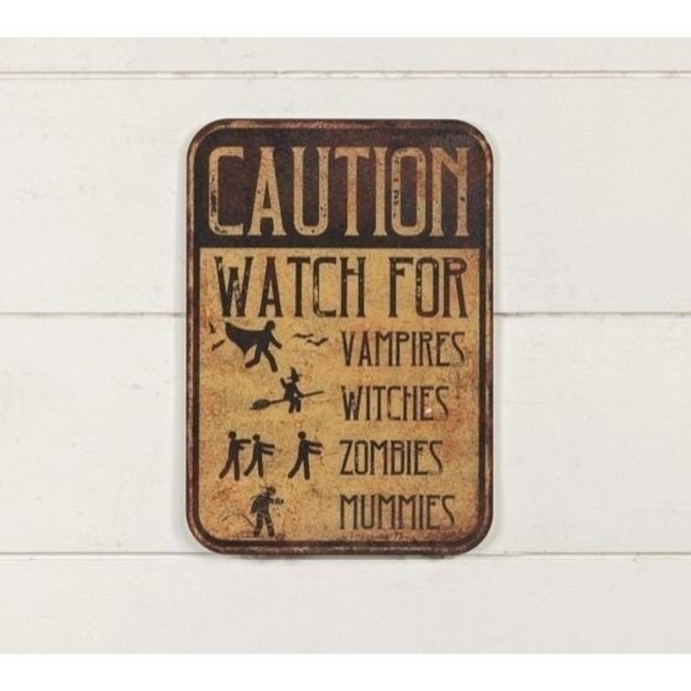 Ragon House HALLOWEEN Metal‎ Sign WATCH FOR VAMPIRES WITCHES ZOMBIES MUMMIES New